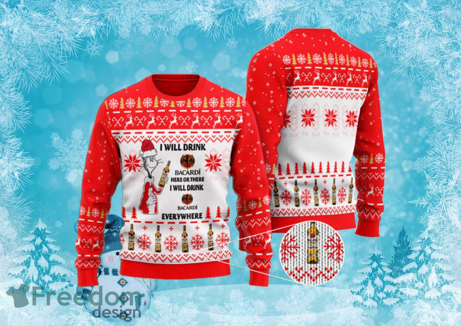 I Will Drink Bacardi Rum Everywhere Knitting Pattern Christmas Ugly Sweater Product Photo 1