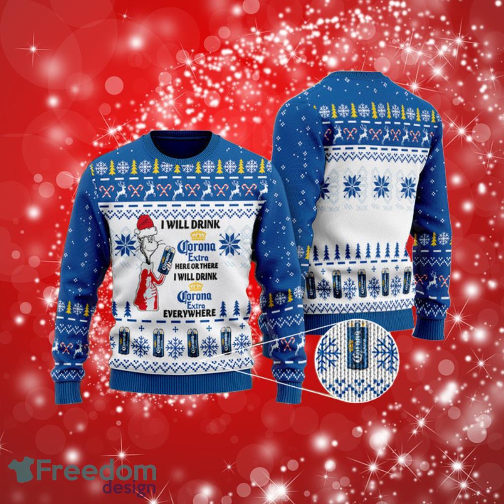 I Will Drink Corona Extra Everywhere Christmas Ugly Sweater Product Photo 1