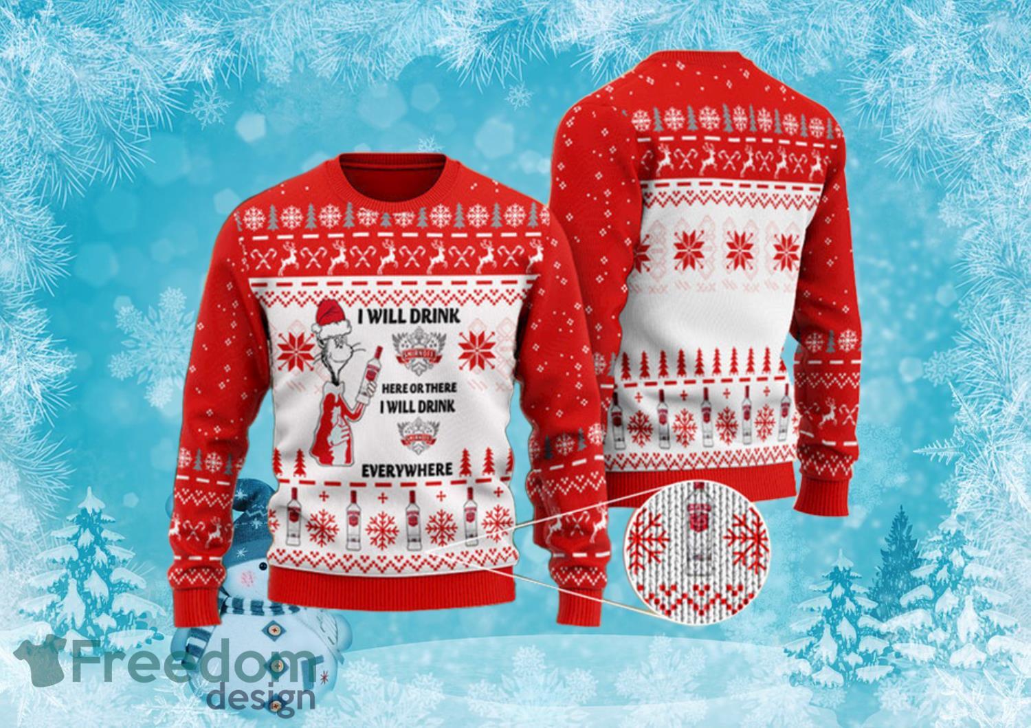 I Will Drink Smirnoff Vodka Everywhere Christmas Ugly Sweater Product Photo 1