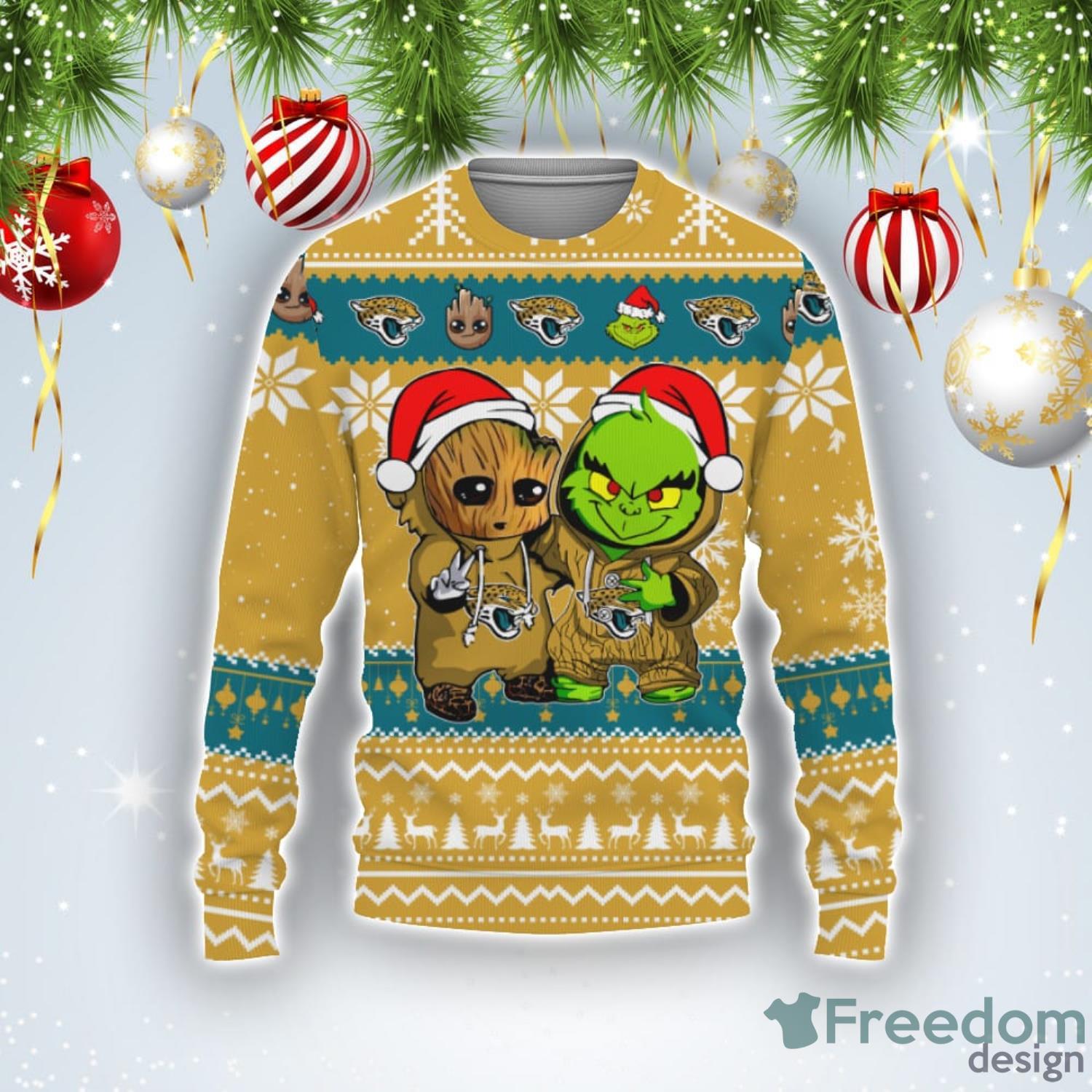 Houston Texans Baby Groot And Grinch NFL Ugly Christmas Sweater