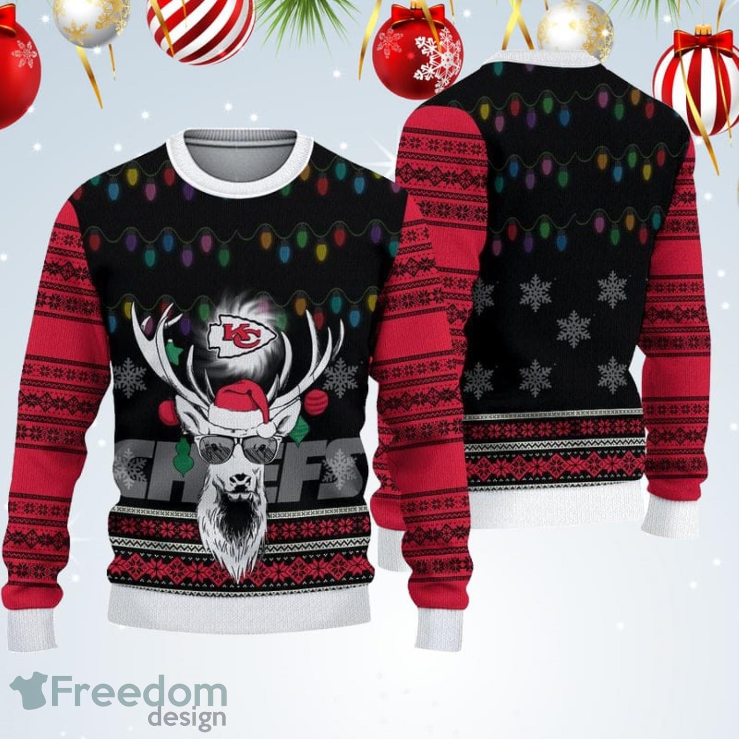 Kansas City Chiefs Christmas Cool Reindeer Christmas Light Ugly Christmas  Sweater - Freedomdesign