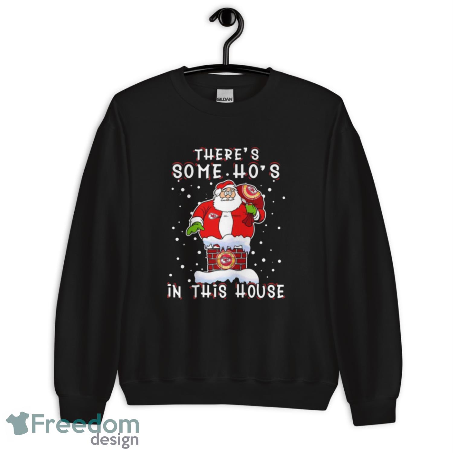 Kansas City Chiefs Christmas There Is Some Hos In This House Santa Stuck In The Chimney Shirt - G185 Unisex Heavy Blend Crewneck Sweatshirt