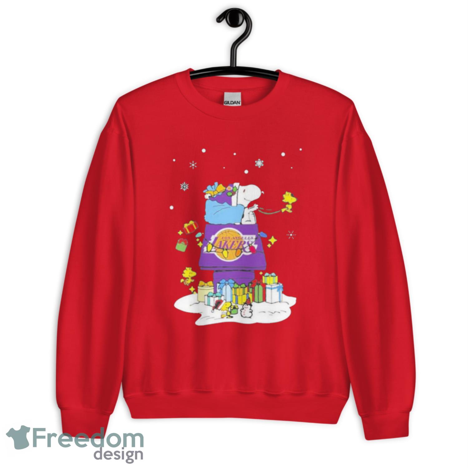 Los Angeles Lakers Santa Snoopy Wish You A Merry Christmas 2022 Shirt - G185 Unisex Heavy Blend Crewneck Sweatshirt-1
