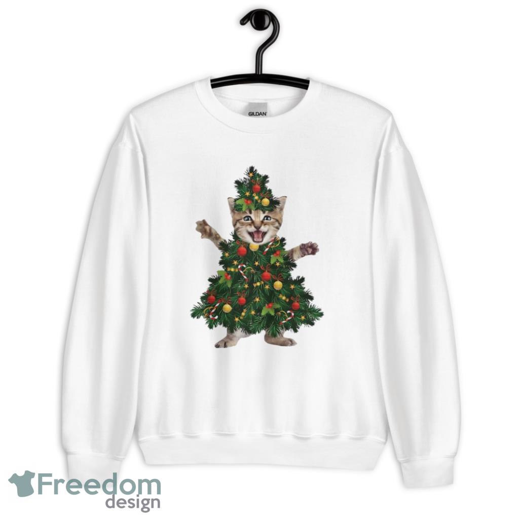 Lovely Cat Christmas Tree Merry Xmas Shirt - G185 Crewneck Sweatshirt