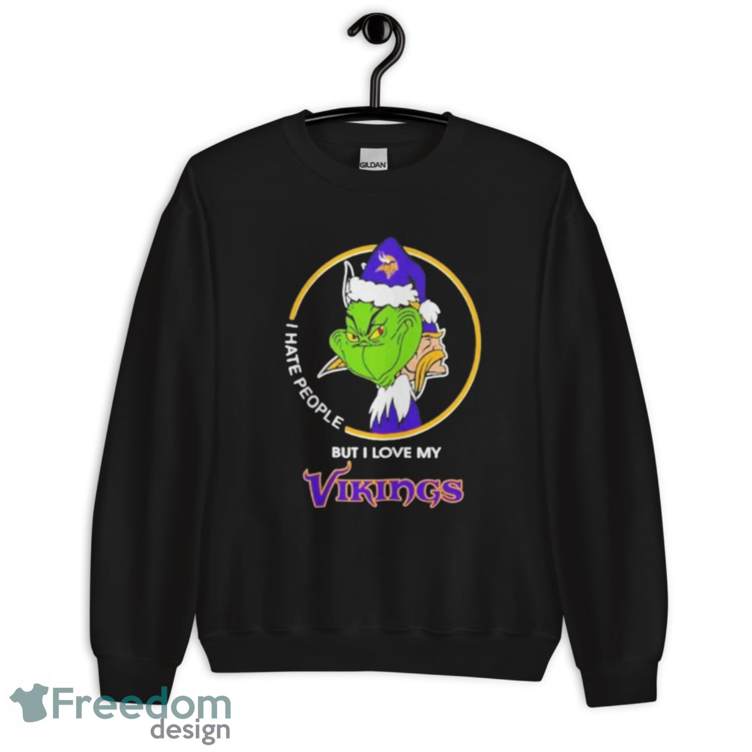 Merrt Christmas- Grinch I Hate People But I Love Minnesota Vikings Sweater - G185 Unisex Heavy Blend Crewneck Sweatshirt