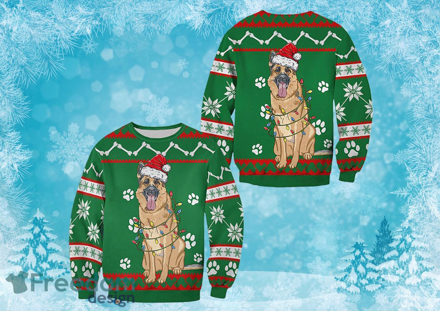 Merry Christmas German Shepherd Dog - Green - All Over Print - Ugly Sweater Product Photo 1