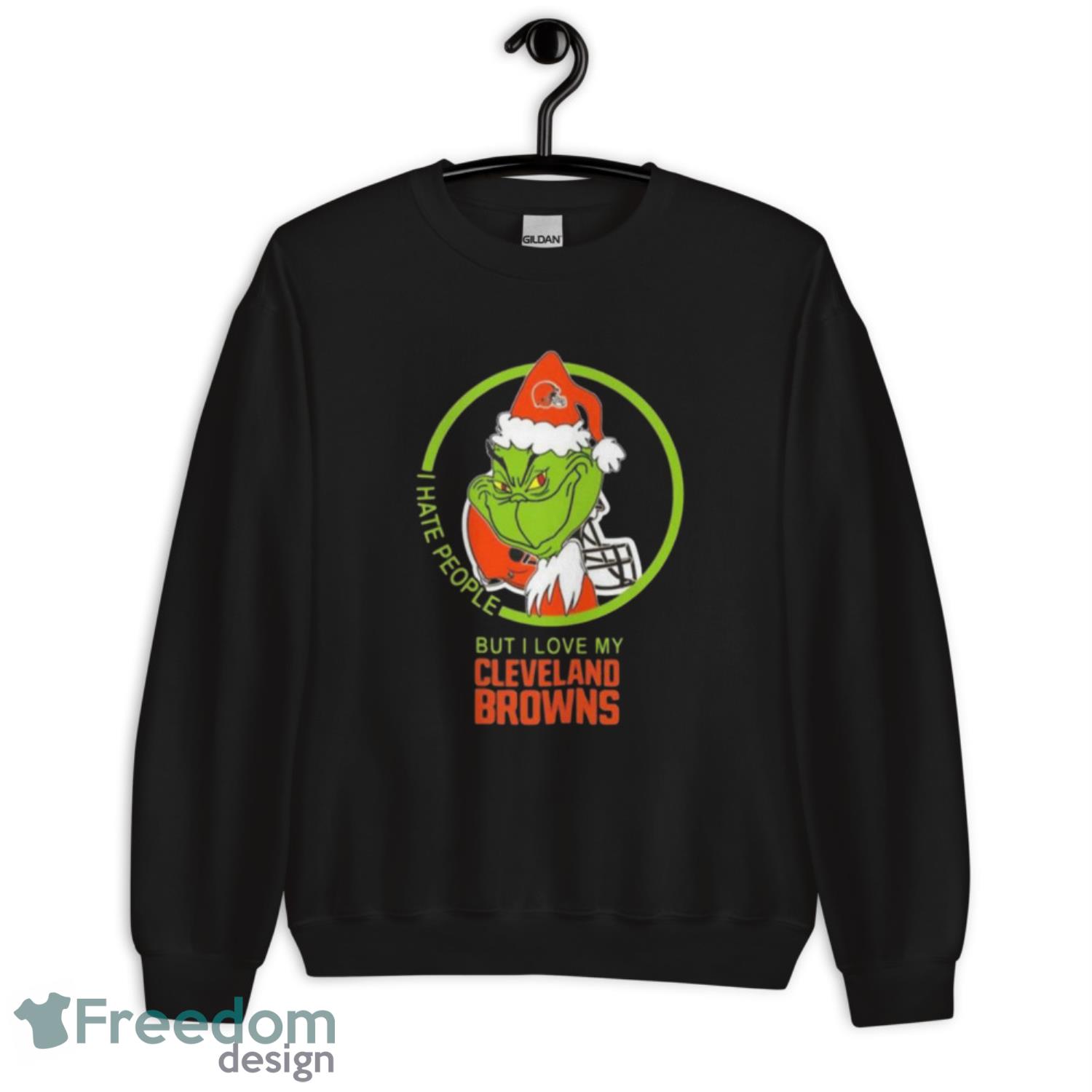 Merry Christmas- Grinch I Hate People But I Love Cleveland Browns NFL Sweater - G185 Unisex Heavy Blend Crewneck Sweatshirt