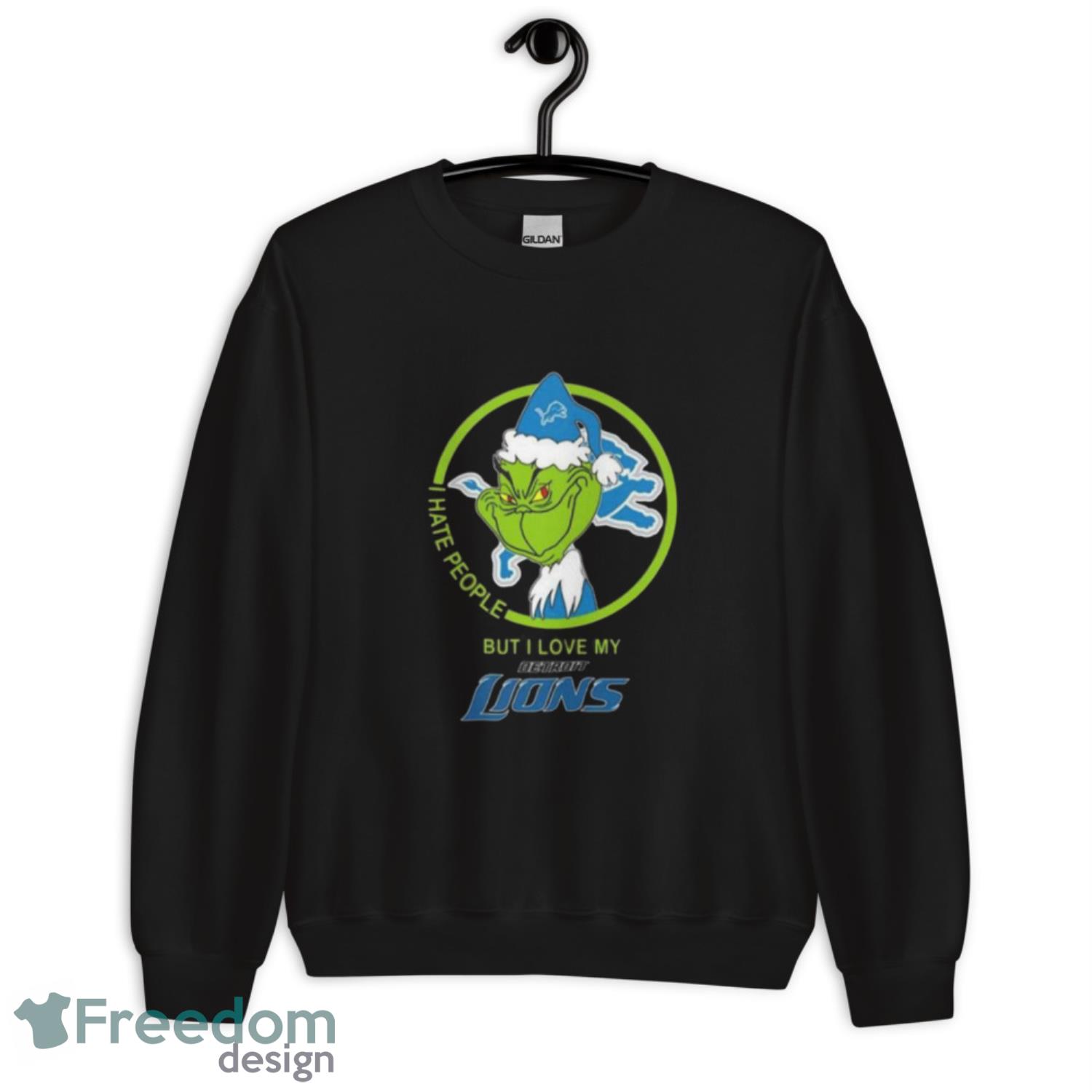 Merry Christmas- Grinch I Hate People But I Love My Detroit Lions  Sweater - G185 Unisex Heavy Blend Crewneck Sweatshirt