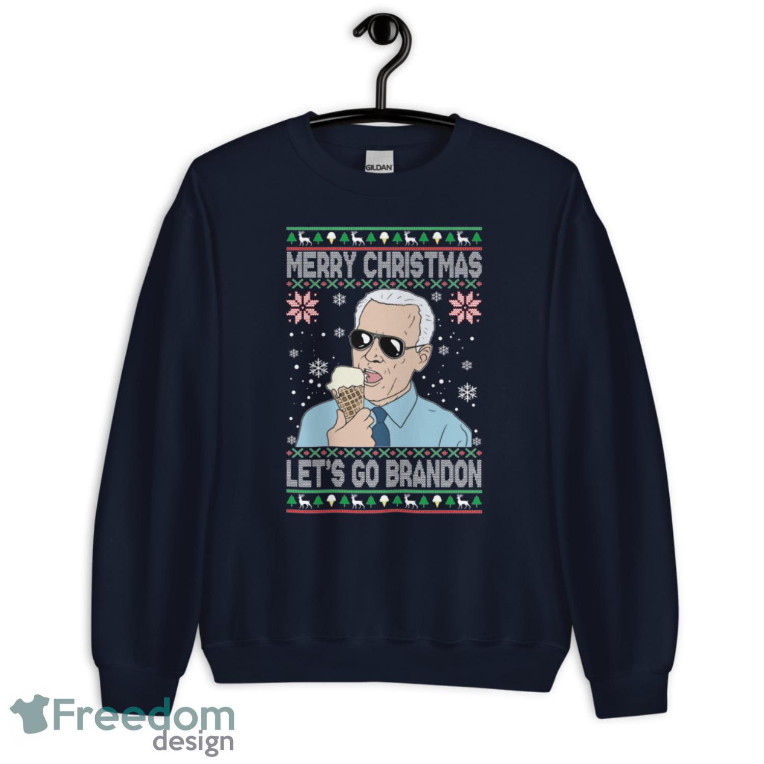 Merry Christmas Let's Go Brandon Ugly Christmas Sweatshirt - G185 Unisex Heavy Blend Crewneck Sweatshirt-1