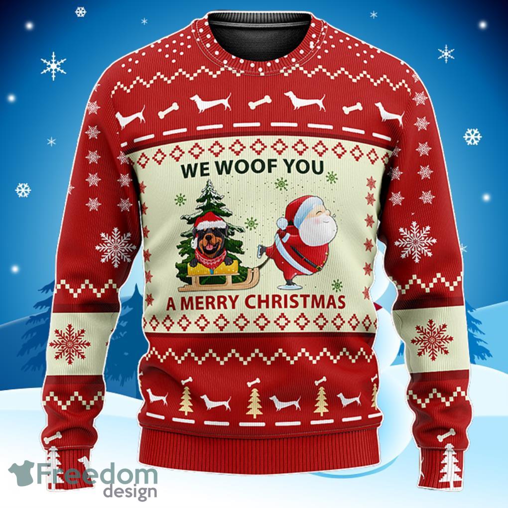 Merry Christmas Rottweiler We Woof You A Merry Christmas -Red - All Over Print - Ugly Sweater Product Photo 1