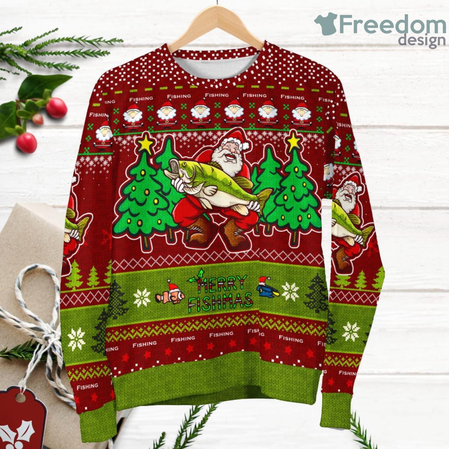 Santa Fishing Funny Ugly Christmas Sweater - Funny Ugly Christmas Sweater