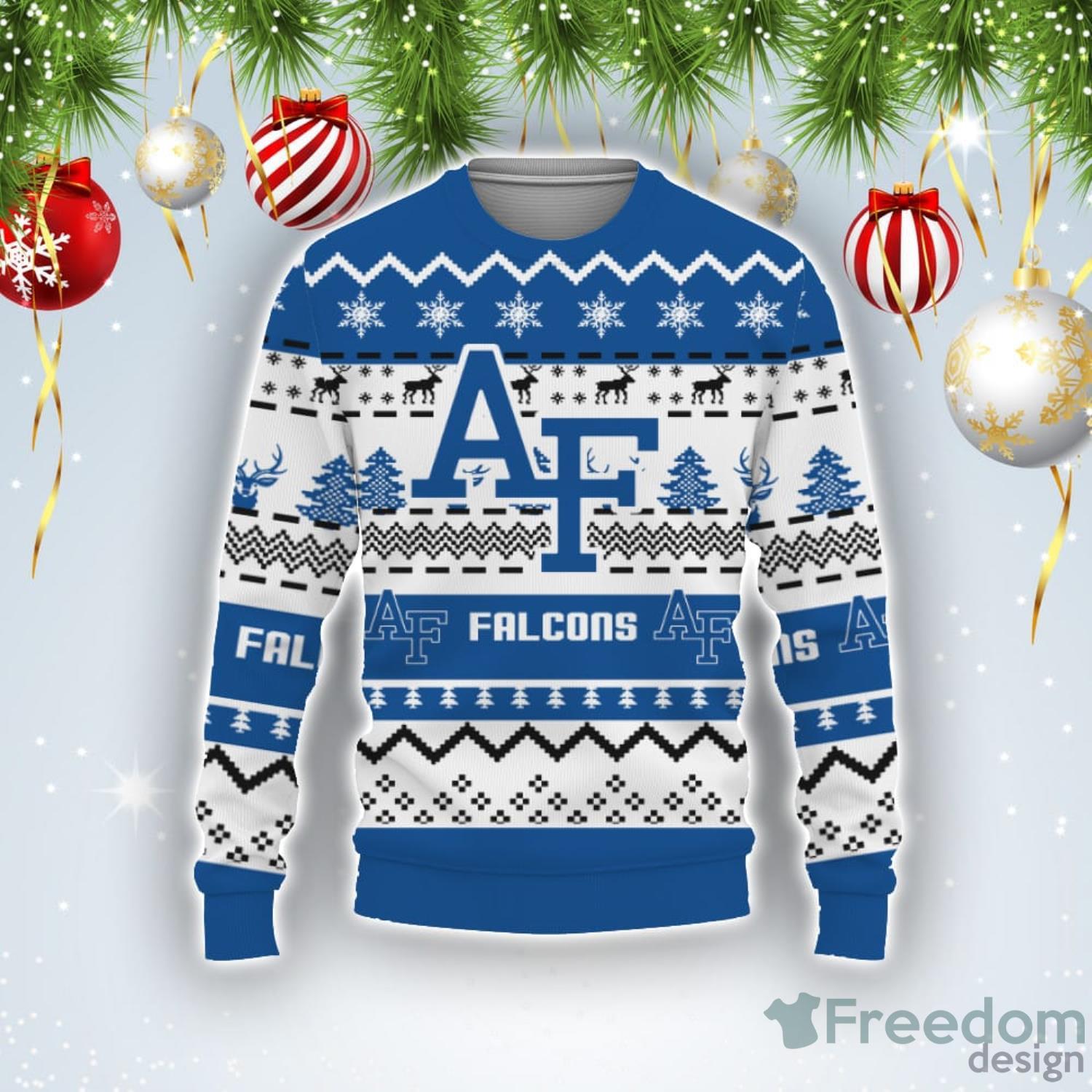 Merry Christmas Snow Pattern Funny Cute Air Force Falcons Ugly Christmas Sweater Product Photo 1