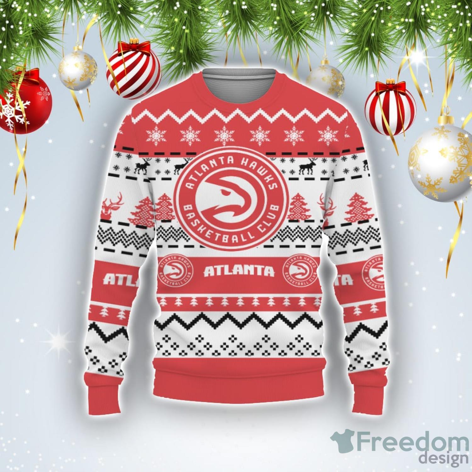 Merry Christmas Snow Pattern Funny Cute Atlanta Hawks Ugly Christmas Sweater Product Photo 1