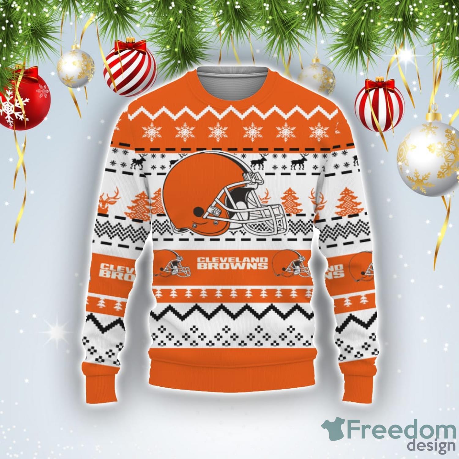 Merry Christmas Snow Pattern Funny Cute Cleveland Browns Gifts Ugly  Christmas Sweater - Freedomdesign