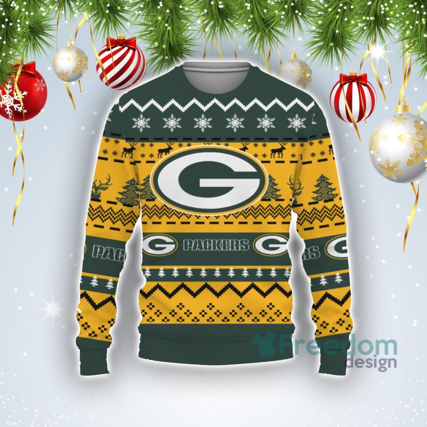 Green Bay Packers Snowflakes Pattern Ugly Christmas Sweater