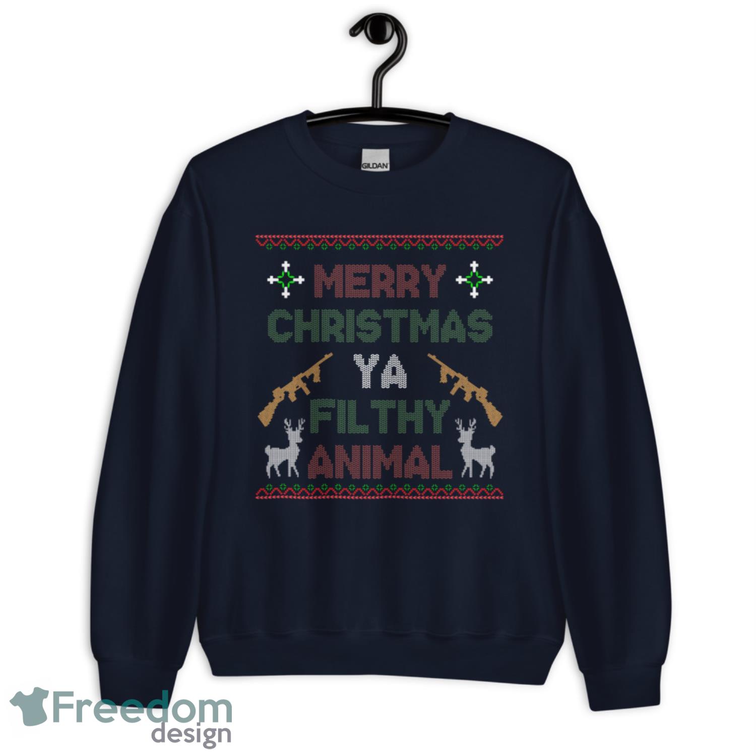 Merry Christmas Ya Filthy Animal Sweatshirt - G185 Unisex Heavy Blend Crewneck Sweatshirt-1