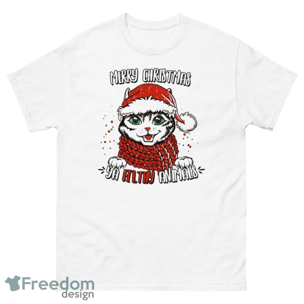 Merry Christmas Ya Filthy Animals Cat With Santa Hat Shirt - Unisex Classic T-Shirt