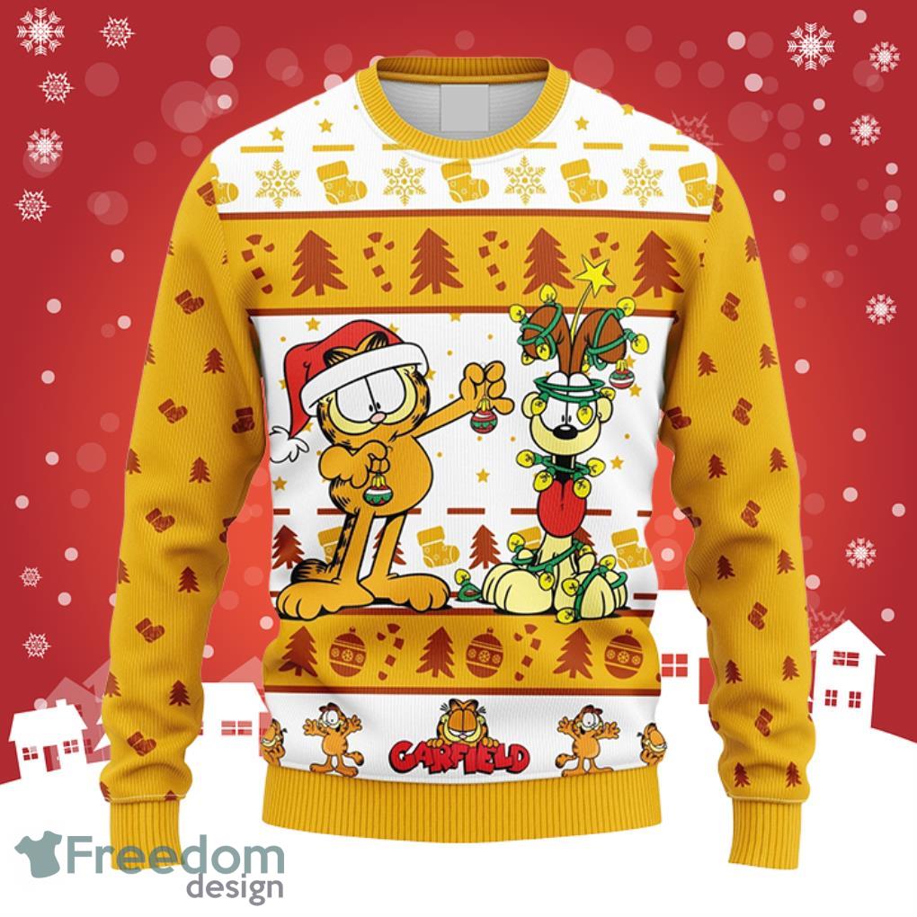 Merry Christsmas Disney Garfield And Reindeer Yellow All Over Print Ugly Sweater