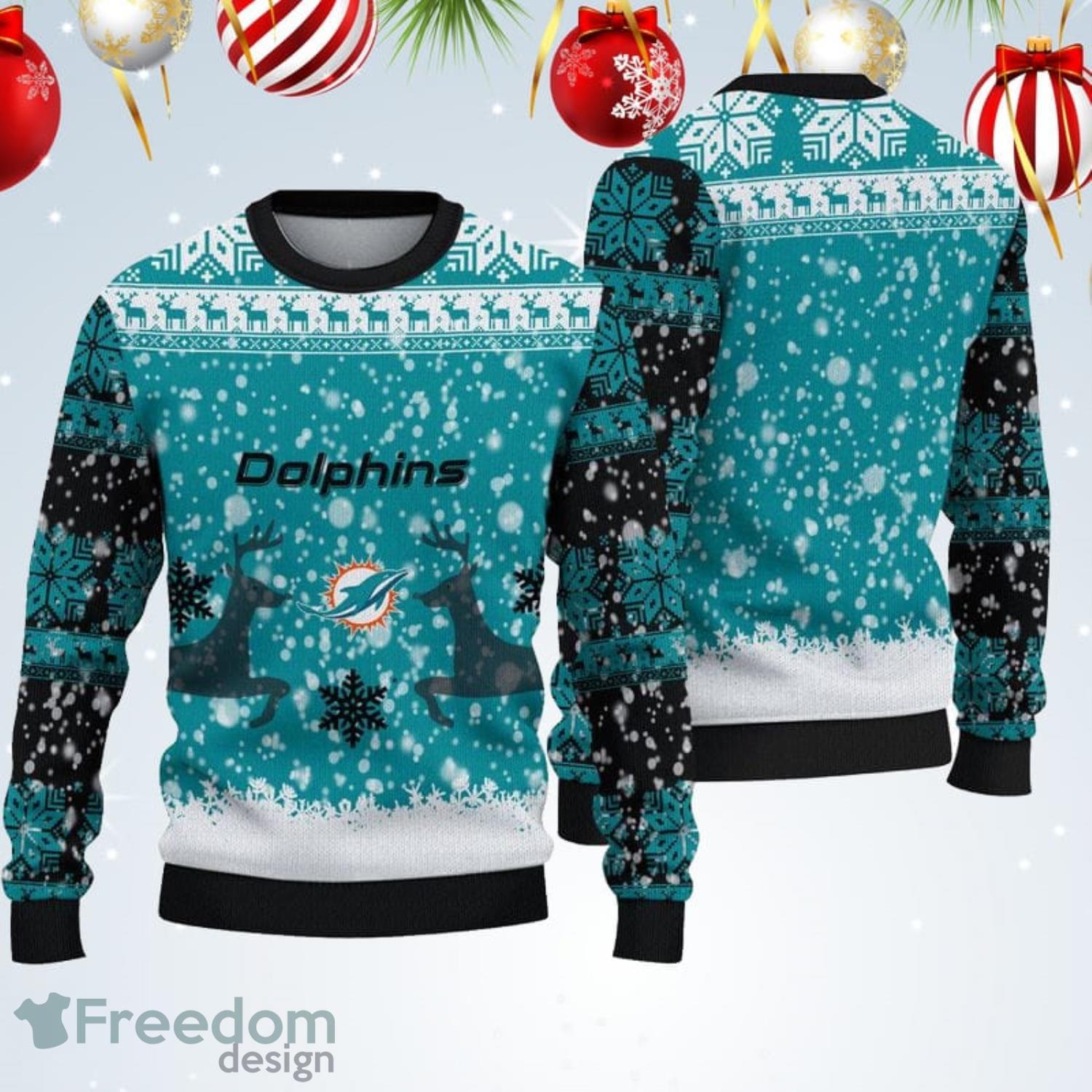 Miami Dolphins Christmas Cool Reindeer Ugly Christmas Sweater -  Freedomdesign