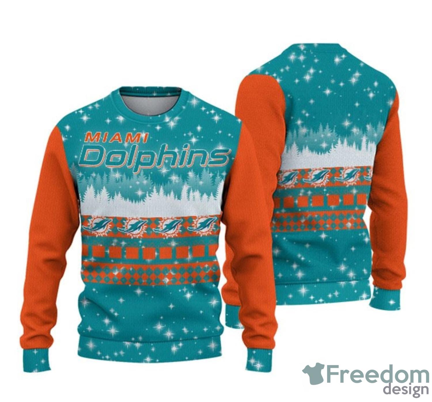 Merry Christmas Snow Pattern Funny Cute Miami Dolphins Ugly Christmas  Sweater