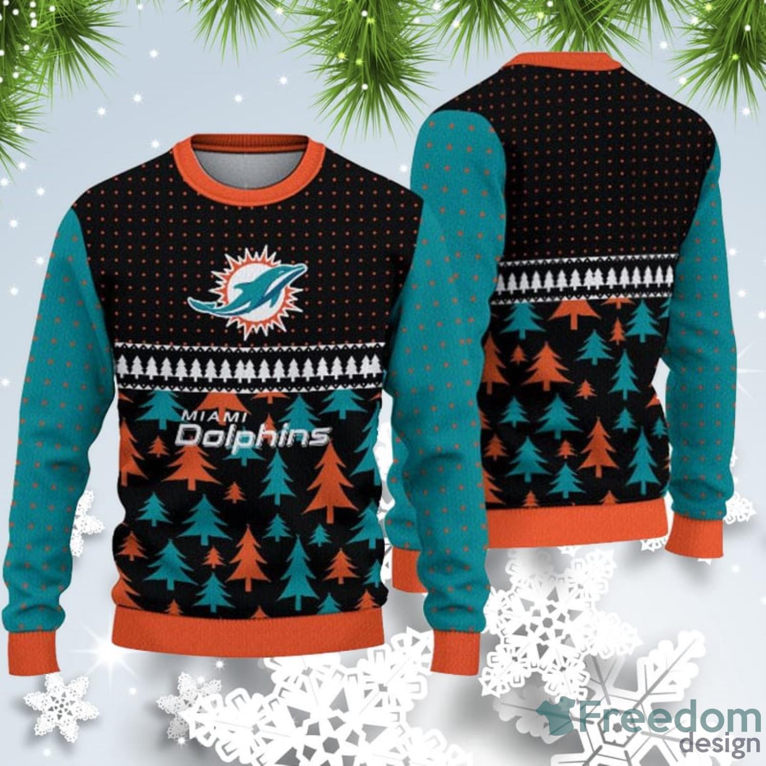 Miami Dolphins Snowflakes Pattern Ugly Christmas Sweater