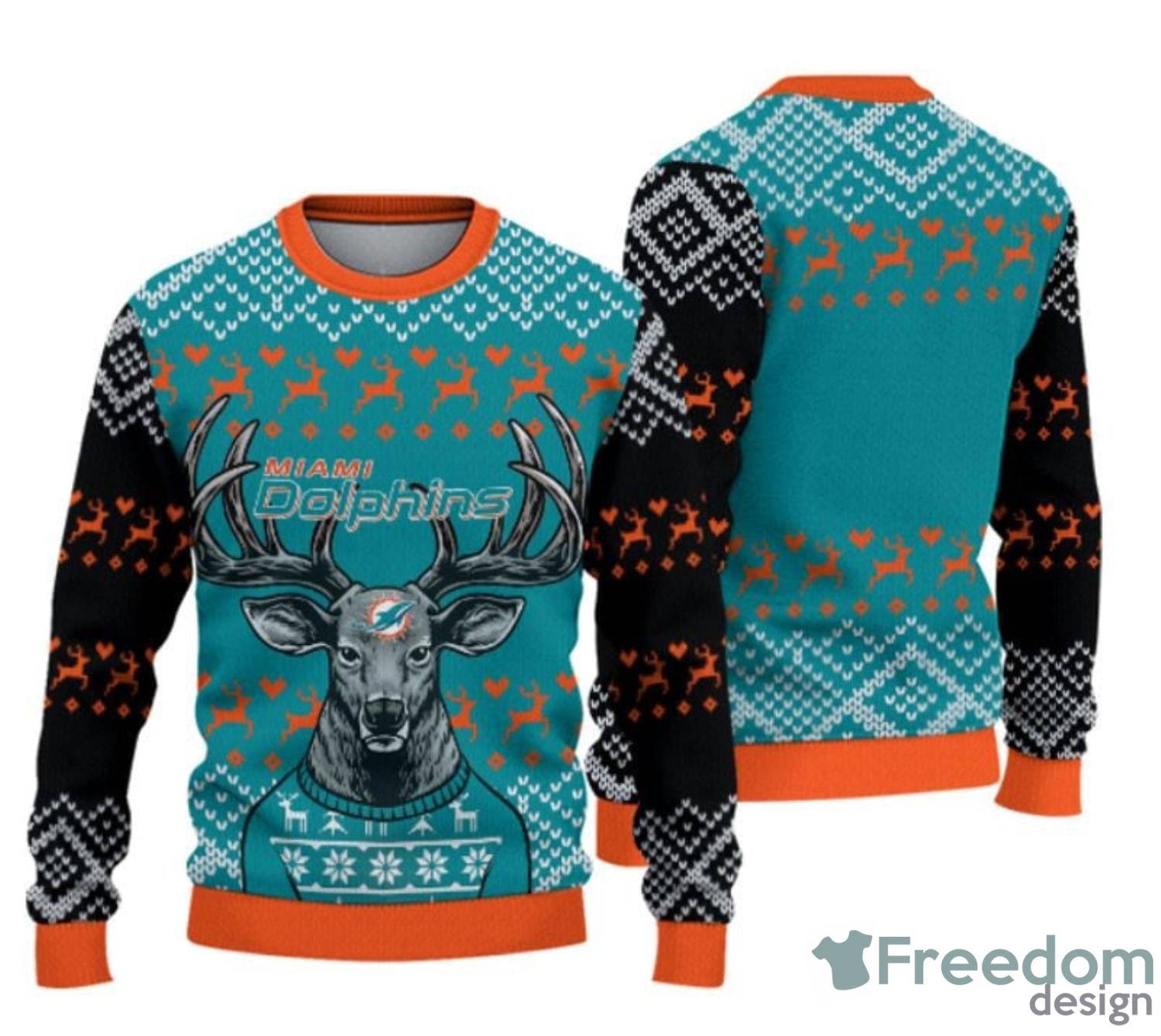 Miami Dolphins Christmas Pattern Ugly Christmas Sweater Freezing AOP Gift  For Fans - Limotees