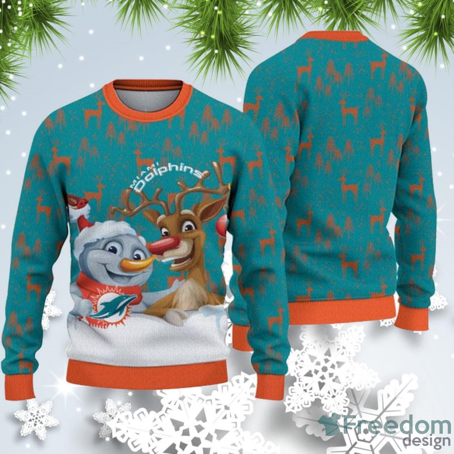 Miami Dolphins Christmas Reindeers Pattern Ugly Christmas Sweater -  Freedomdesign