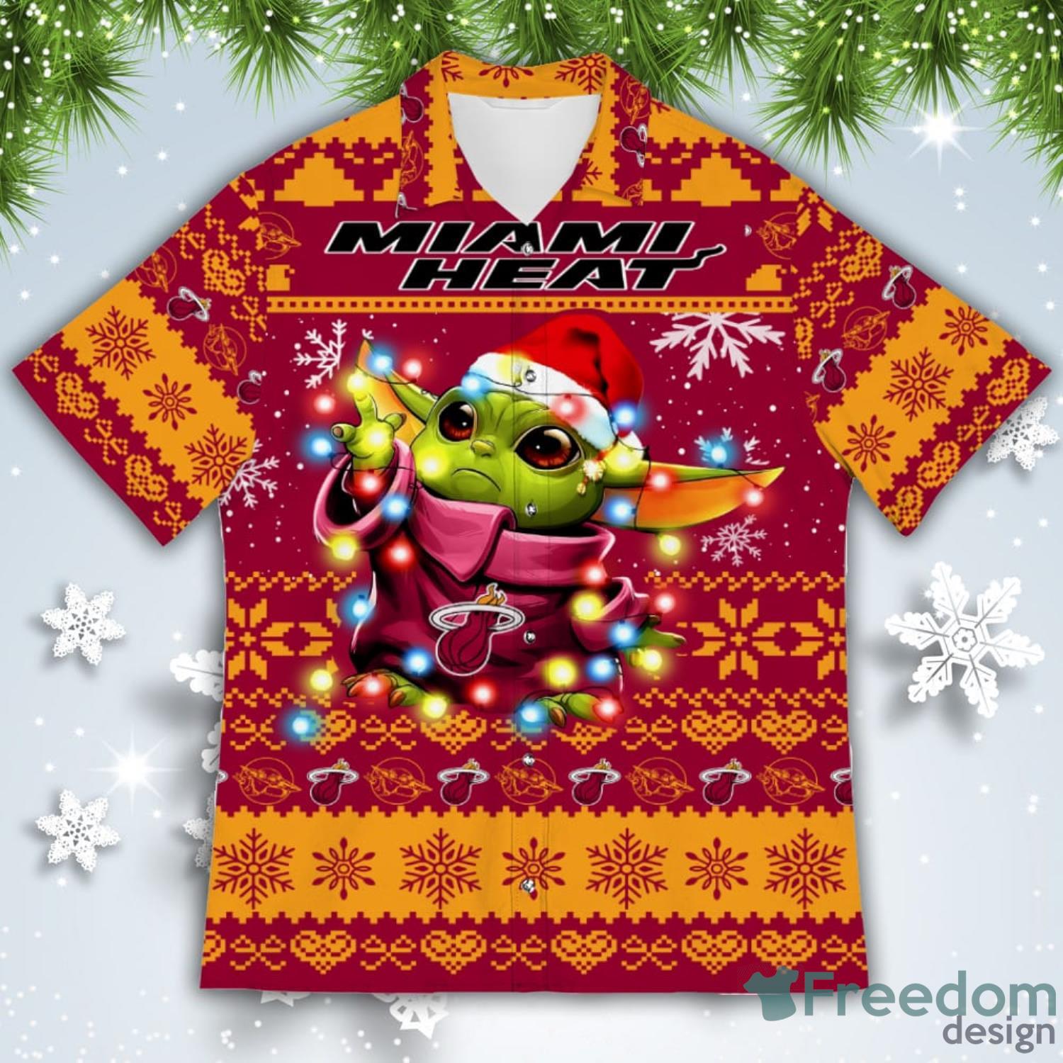 Miami Heat Baby Yoda Star Wars American Ugly Christmas Sweater Pattern  Hawaiian Shirt - Freedomdesign