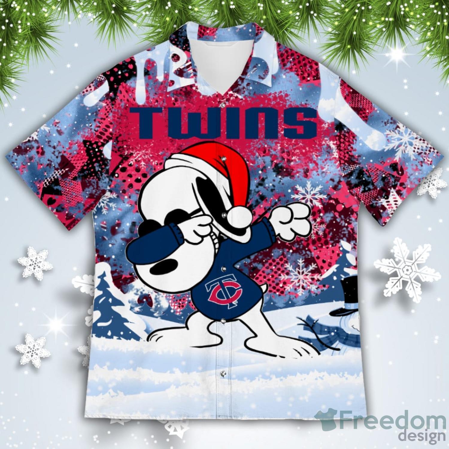 Minnesota Twins Snoopy Dabbing The Peanuts American Christmas Dripping Hawaiian Shirt image Minnesota Twins Snoopy Dabbing The Peanuts American Christmas Dripping Hawaiian Shirt Product Photo 2