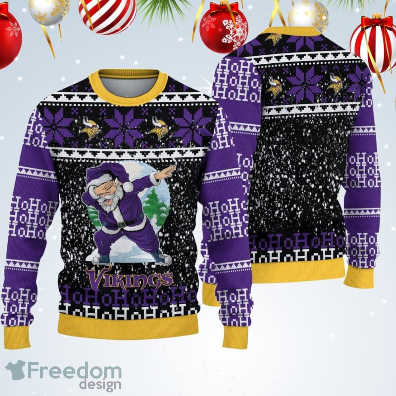 Minnesota Vikings Christmas Ho Ho Ho Santa Claus Dabbing Ugly Christmas  Sweater - Freedomdesign