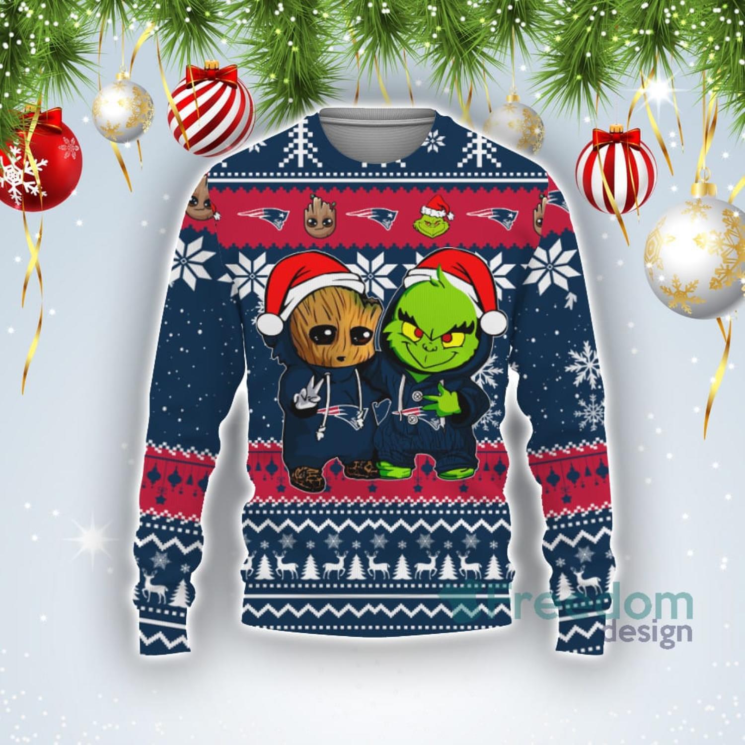 Cute Grinch American Football New England Patriots Ugly Christmas Sweater  For Fans