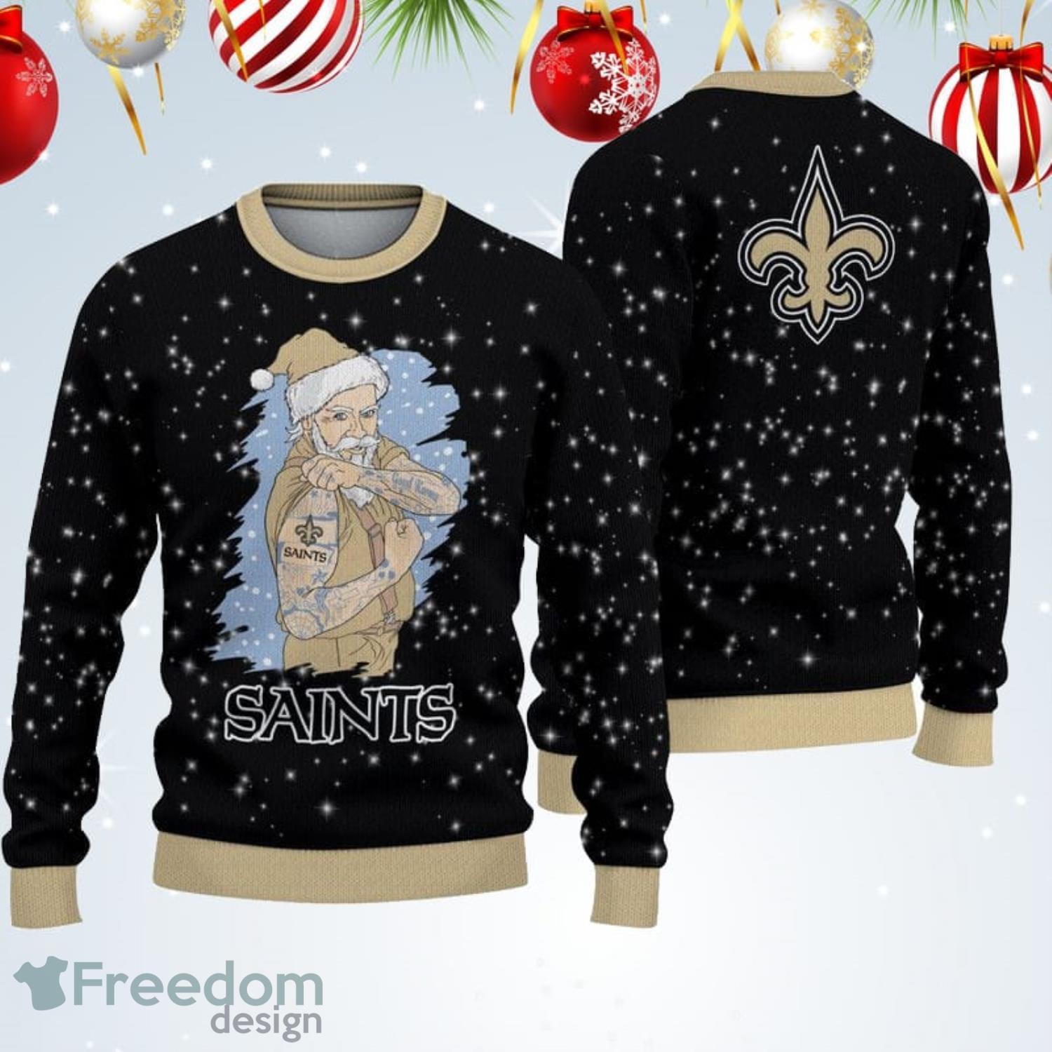 New Orleans Saints Christmas Santa Claus Tattoo Ugly Christmas Sweater Product Photo 1