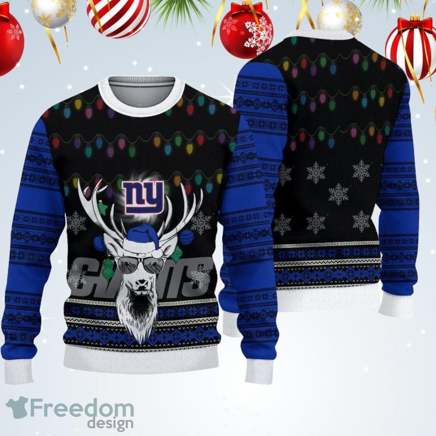 New York Giants Christmas Cool Reindeer Christmas Light Ugly Christmas Sweater Product Photo 1
