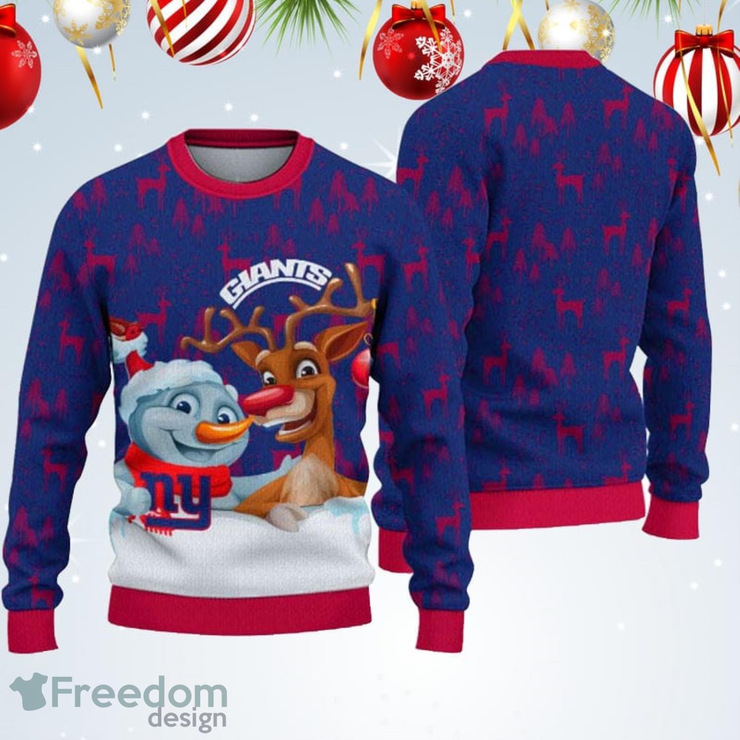 New York Giants Christmas Reindeer And Snowman Ugly Christmas Sweater Product Photo 1