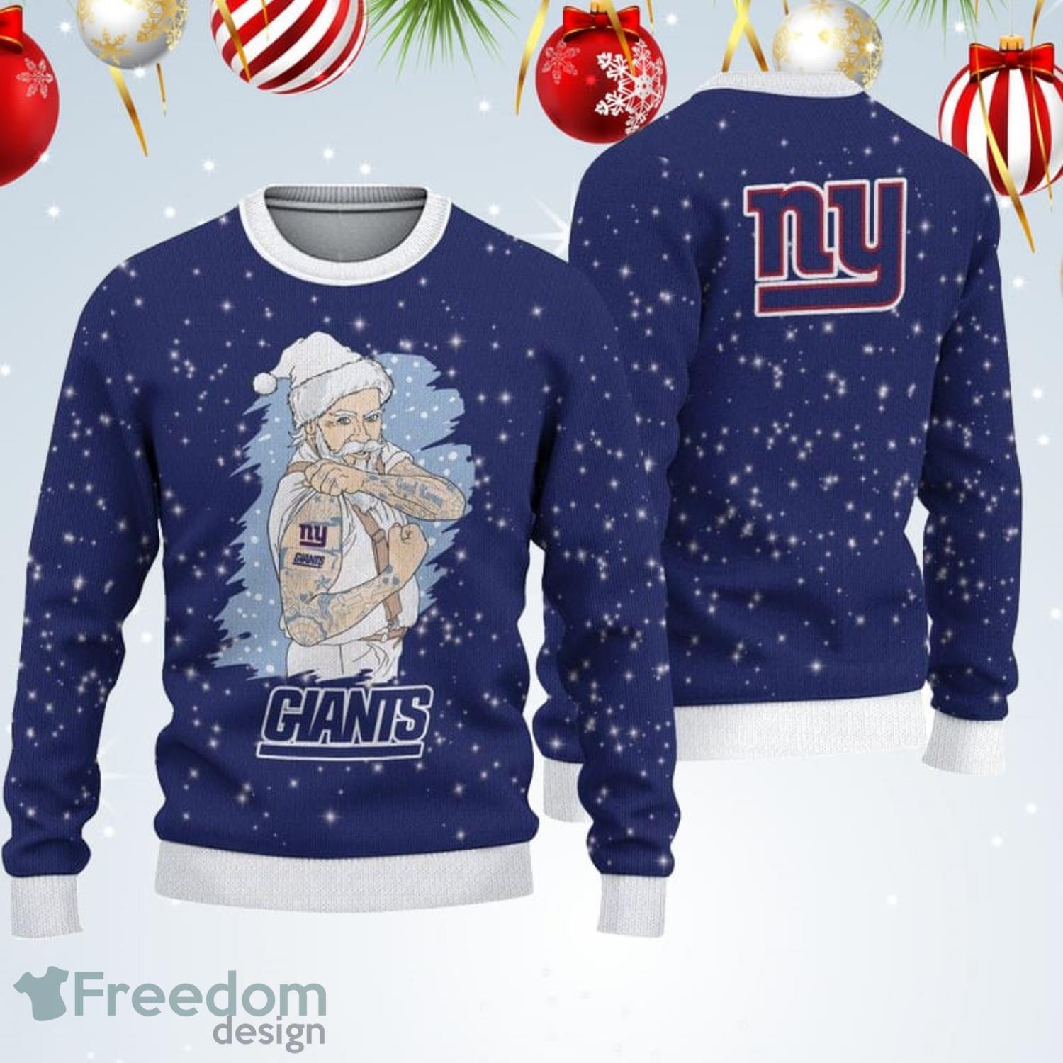 New York Giants Christmas Santa Claus Tattoo Ugly Christmas Sweater Product Photo 1