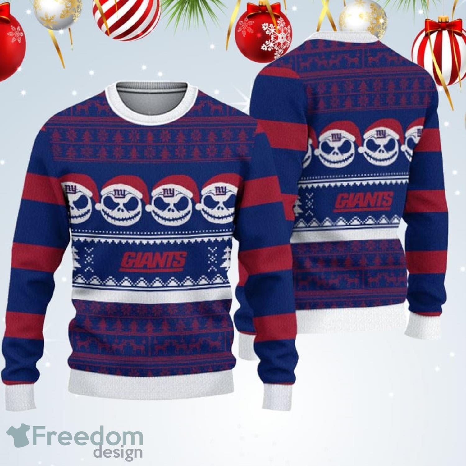 New York Giants Jack Skellington Face Pattern Ugly Christmas Sweater Product Photo 1