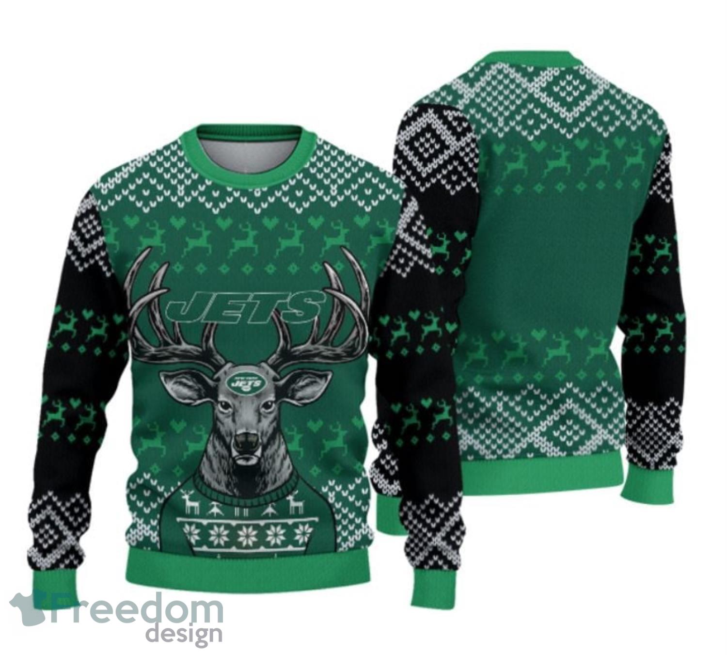 New York Jets Christmas Cool Reindeer Ugly Christmas Sweater Product Photo 1