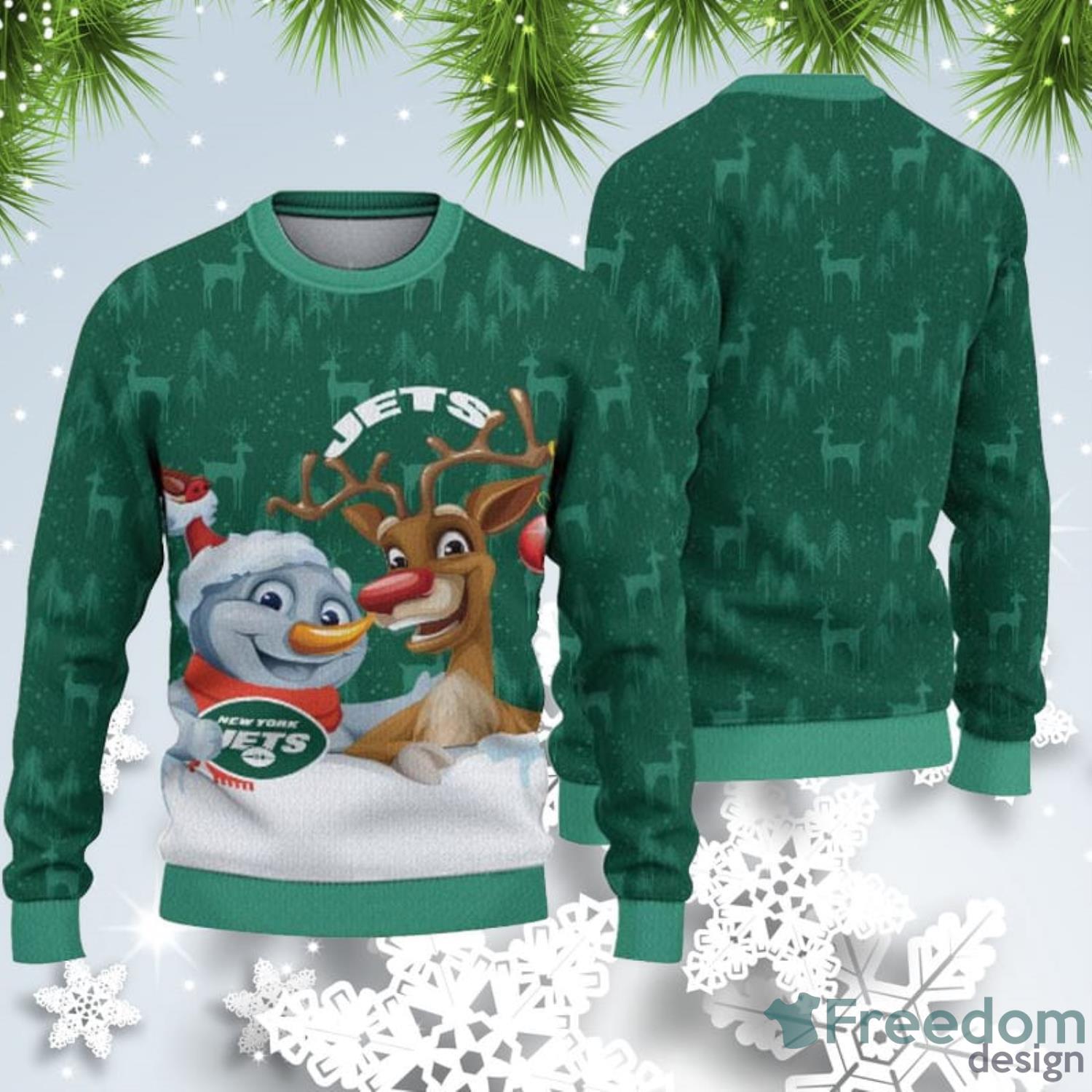 New York Jets Christmas Light Reindeer Ugly Christmas Sweater