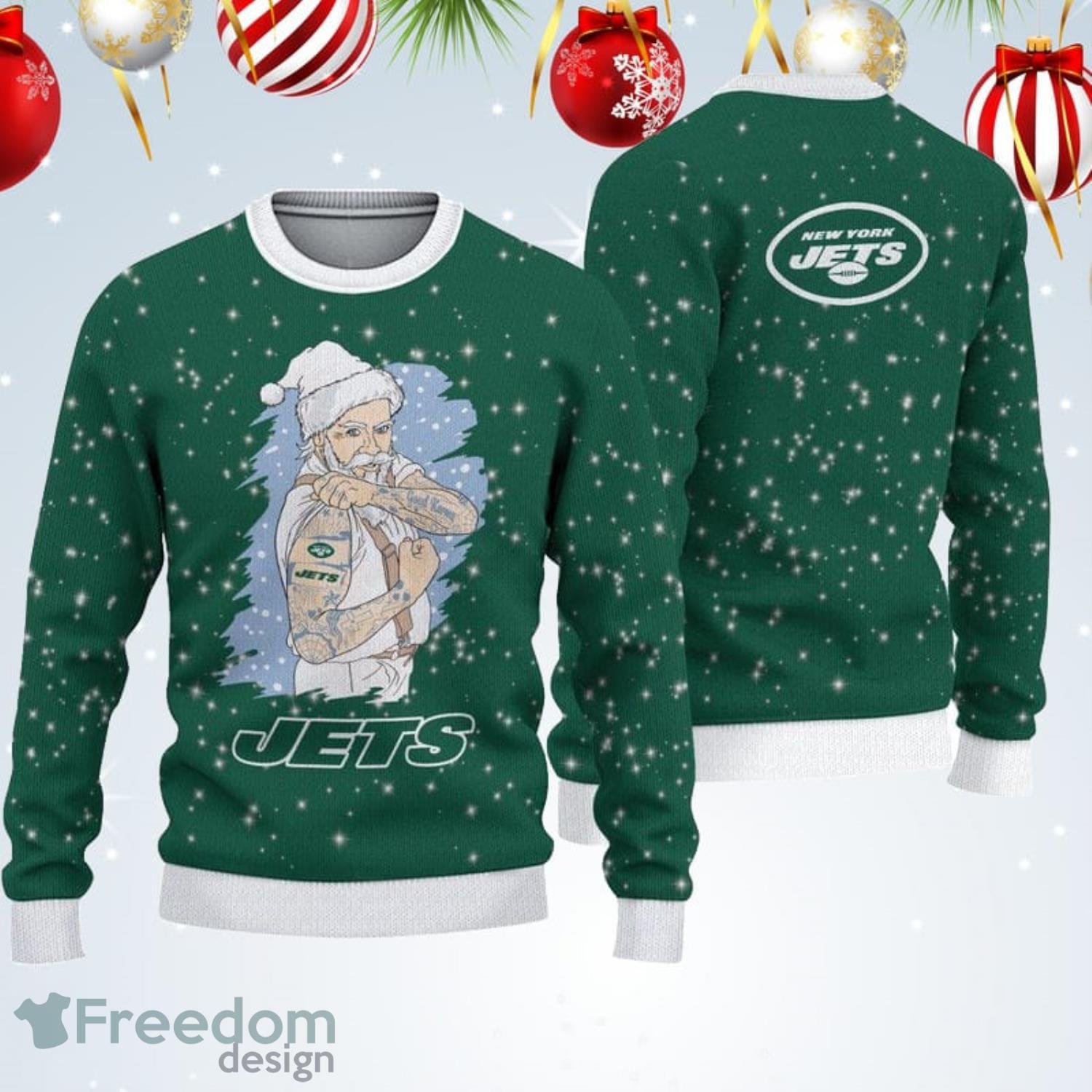New York Jets Christmas Santa Claus Tattoo Ugly Christmas Sweater Product Photo 1