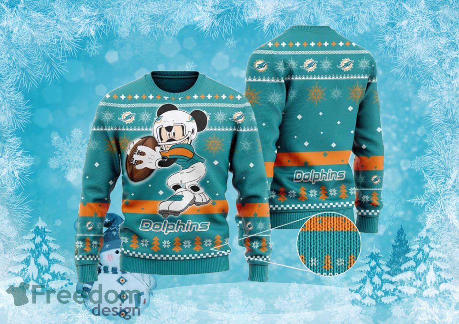 NFL Miami Dolphins Mickey Mouse Funny All Over Print Ugly Sweater Product Photo 1