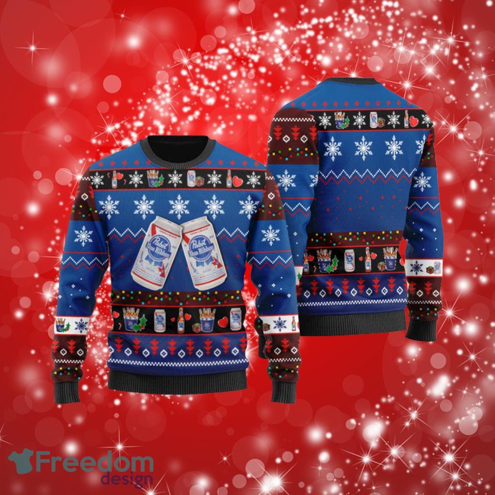 Pabst Blue Ribbon Snowflake Pattern Ugly Christmas Sweater Product Photo 1