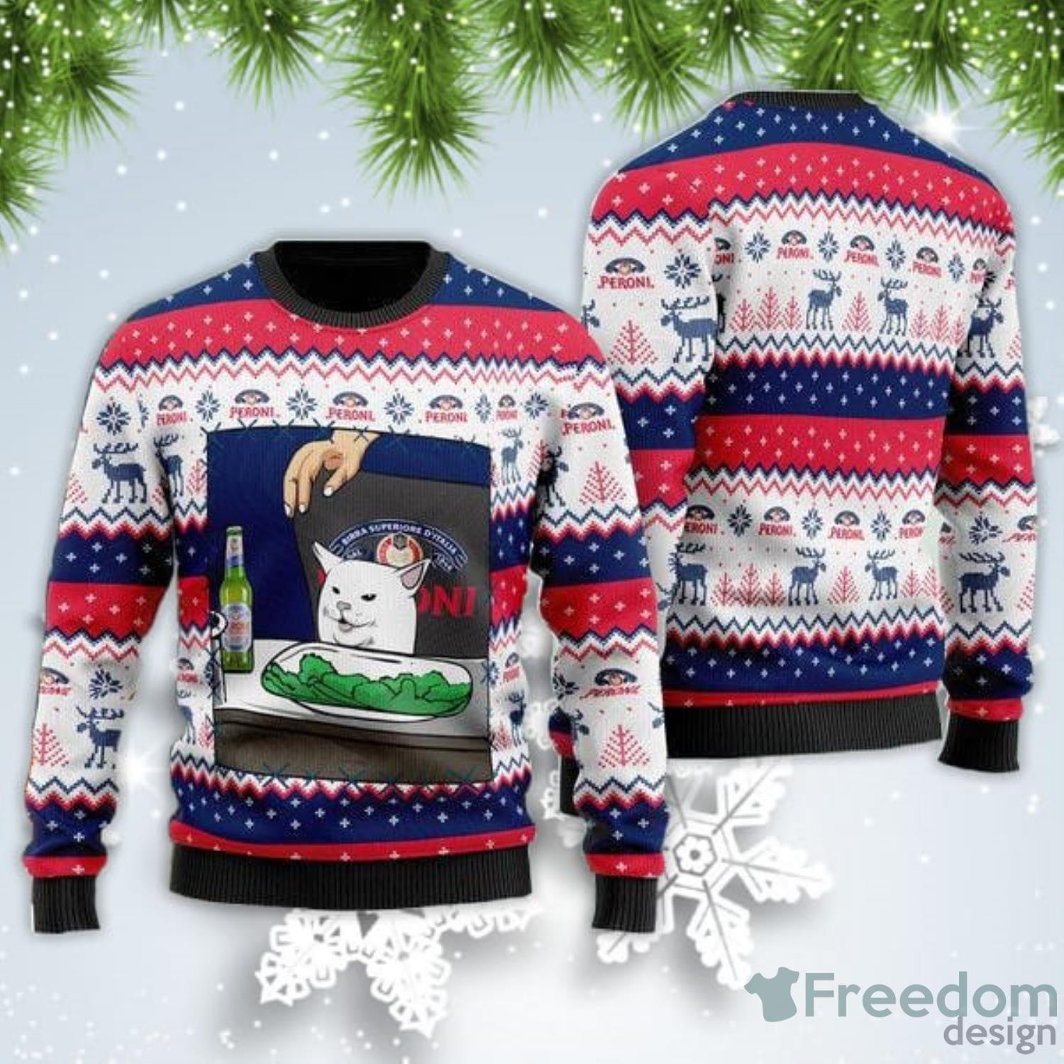 Peroni Beer Cat Meme Christmas Gift Ugly Christmas Sweater Product Photo 1 Peroni Beer Cat Meme Christmas Gift Ugly Christmas Sweater Product Photo 1