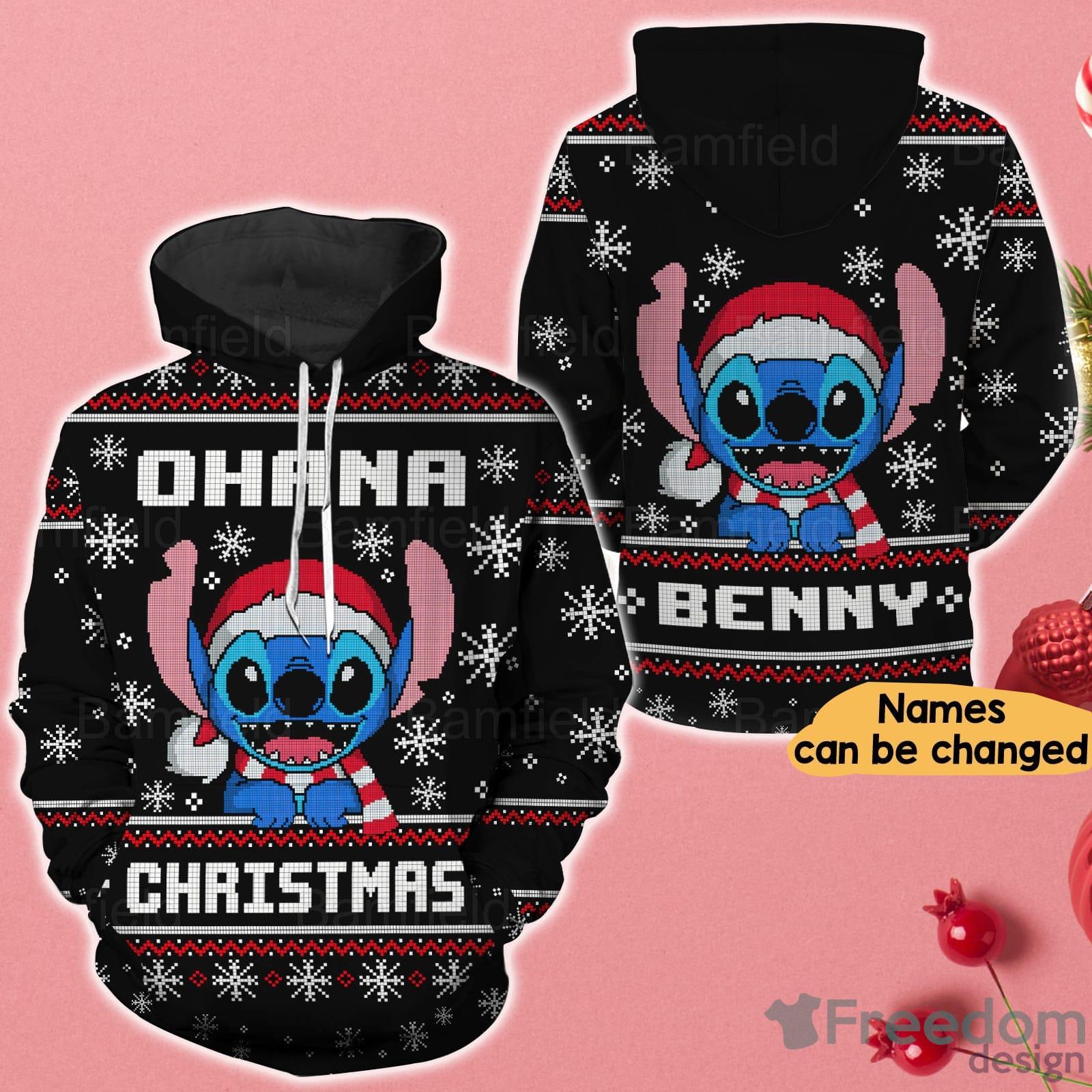 Personalized Name Ohana Christmas Stitch Christmas Hoodie - Freedomdesign