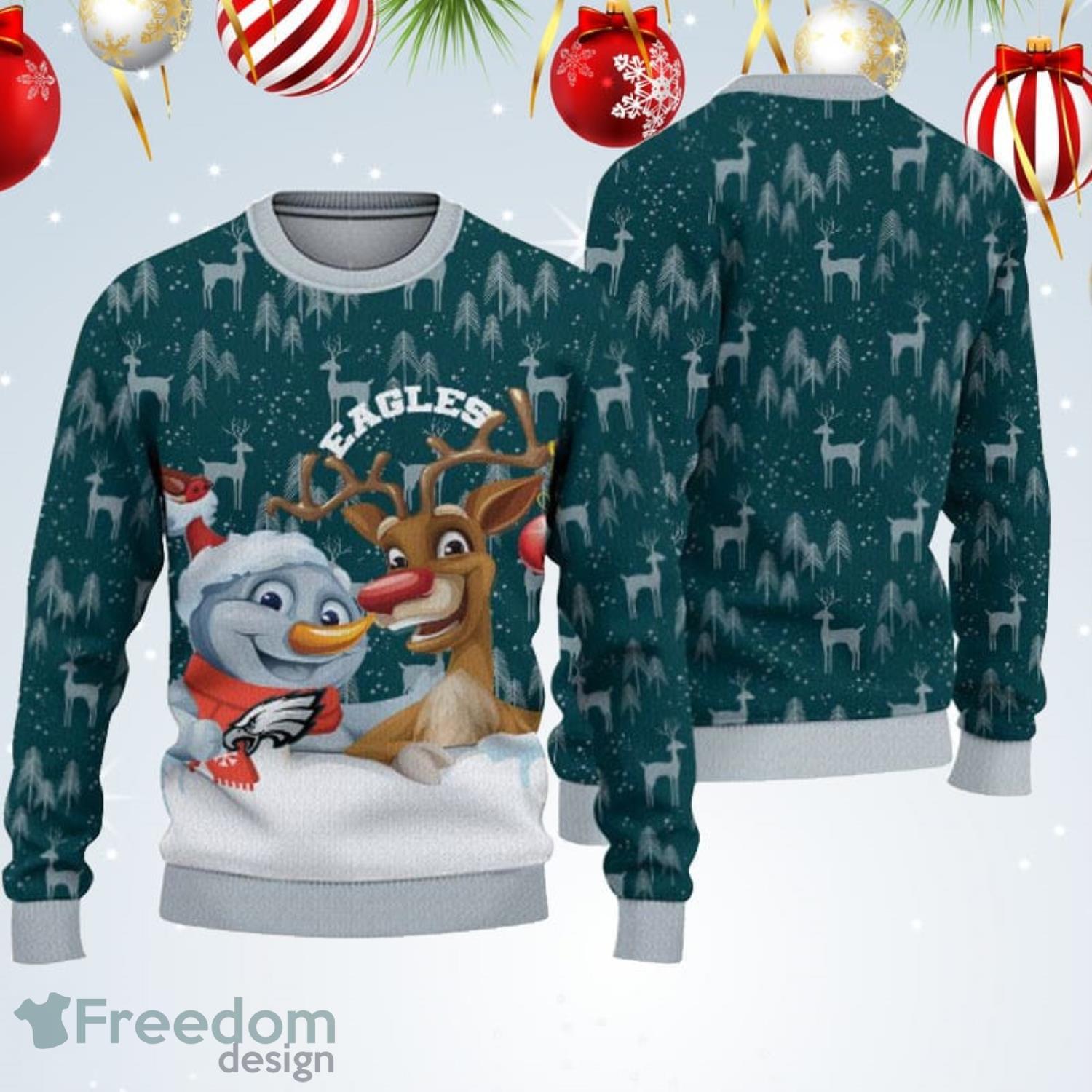 Philadelphia Eagles Christmas Reindeer And Snowman Ugly Christmas Sweater Product Photo 1