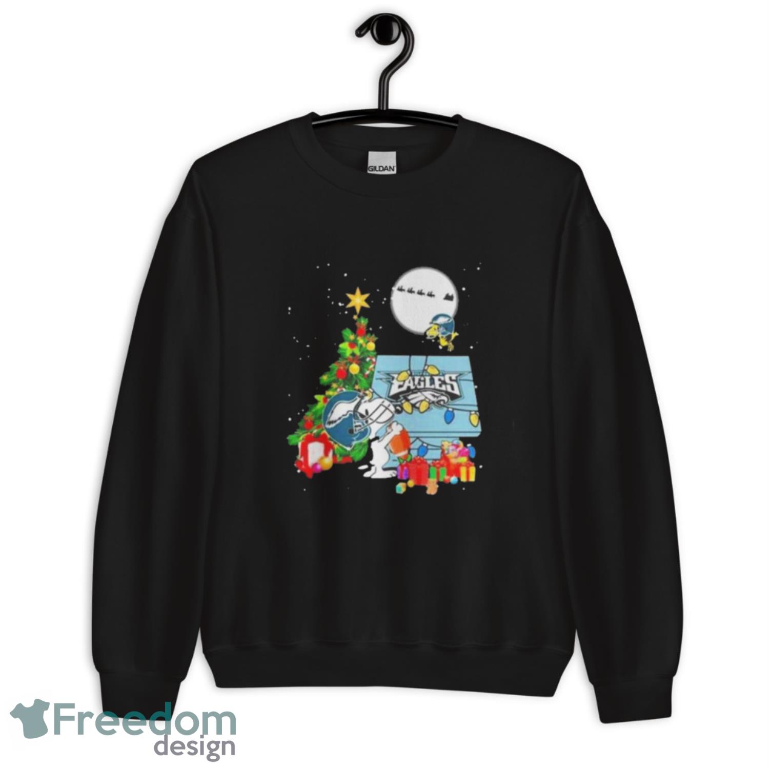 Philadelphia Eagles Snoopy And Woodstock Home Merry Christmas Shirt - G185 Unisex Heavy Blend Crewneck Sweatshirt