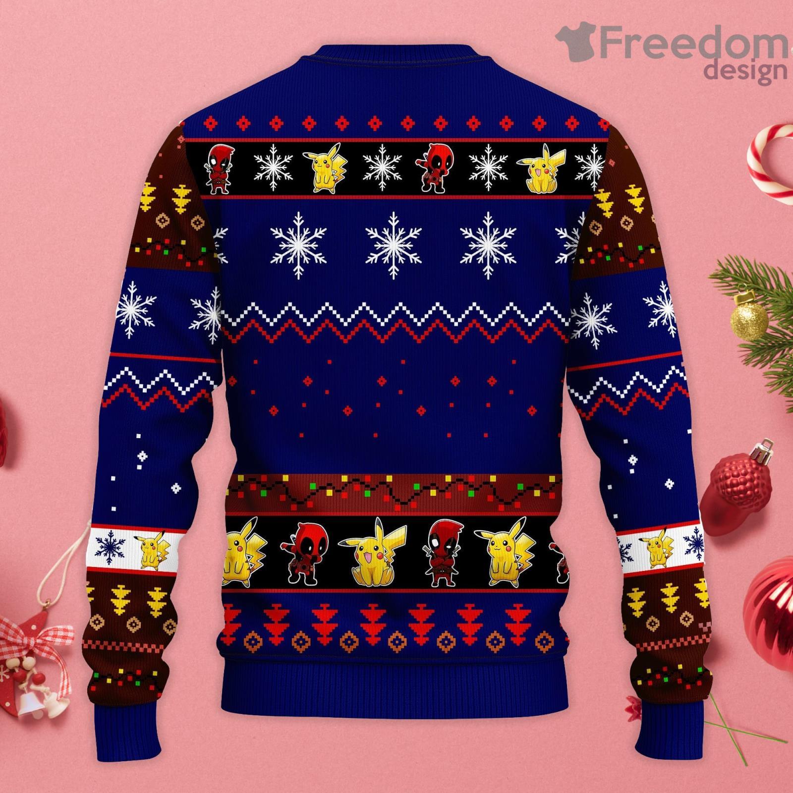 Pikachu Deadpool Blue Ugly Christmas Sweater image Pikachu Deadpool Blue Ugly Christmas Sweater Product Photo 2