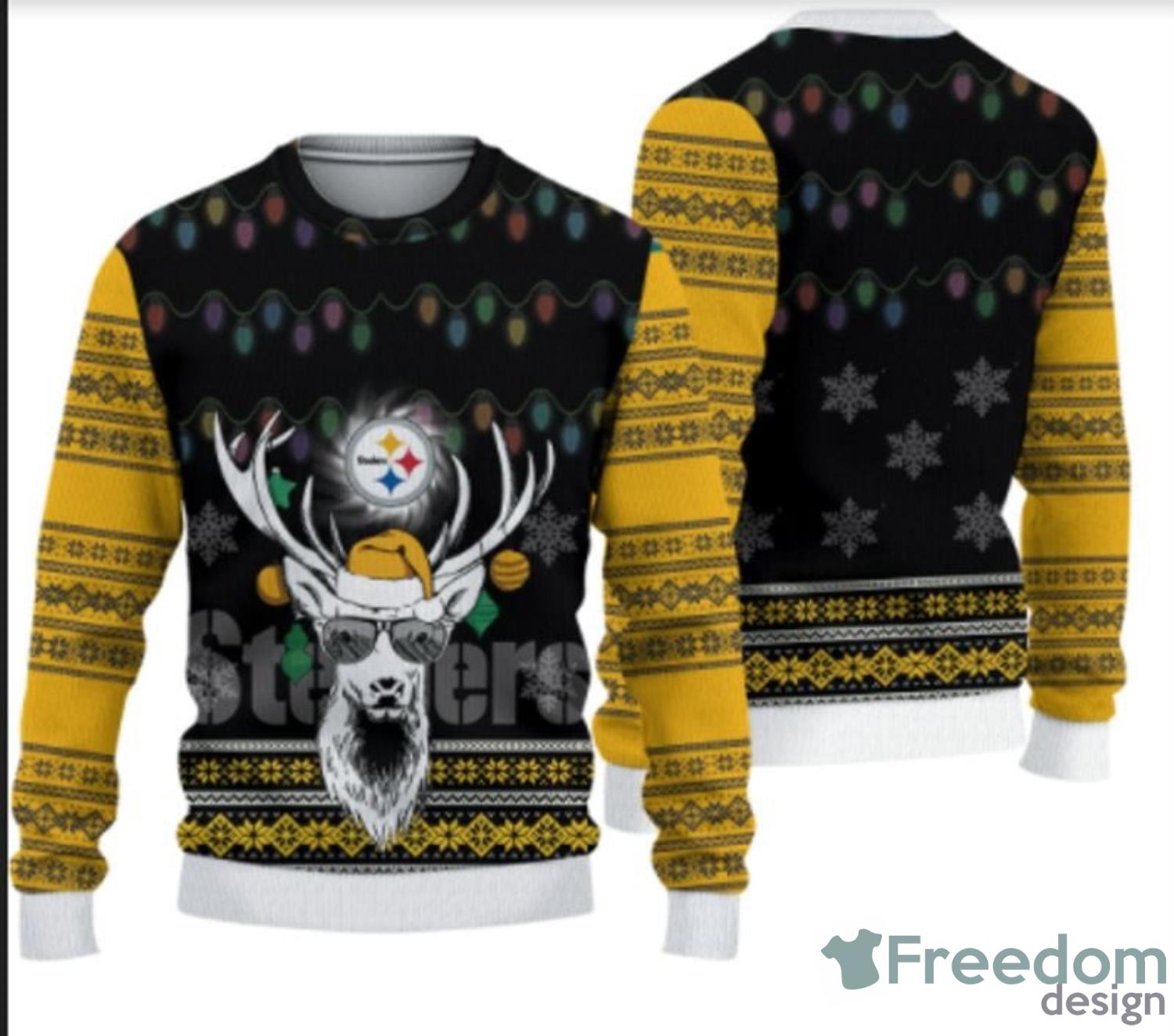 Pittsburgh Steelers Christmas Reindeer Ugly Christmas Sweater -  Freedomdesign