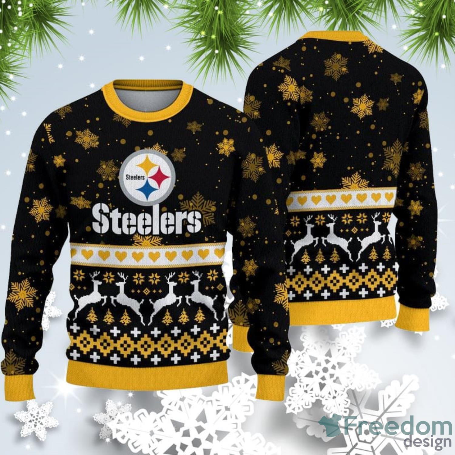 Pittsburgh Steelers Christmas Snow Heart Pattern Ugly Christmas Sweater