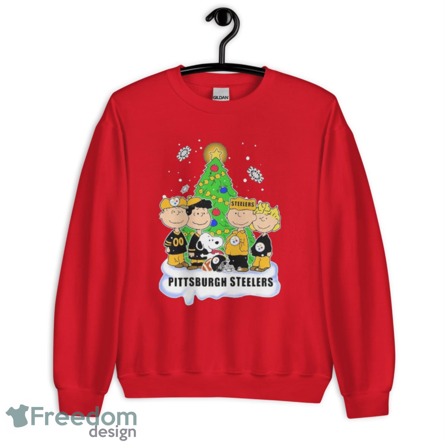 Pittsburgh Steelers NFL Football Snoopy With Friends Christmastree Xmas Shirt - G185 Unisex Heavy Blend Crewneck Sweatshirt-1