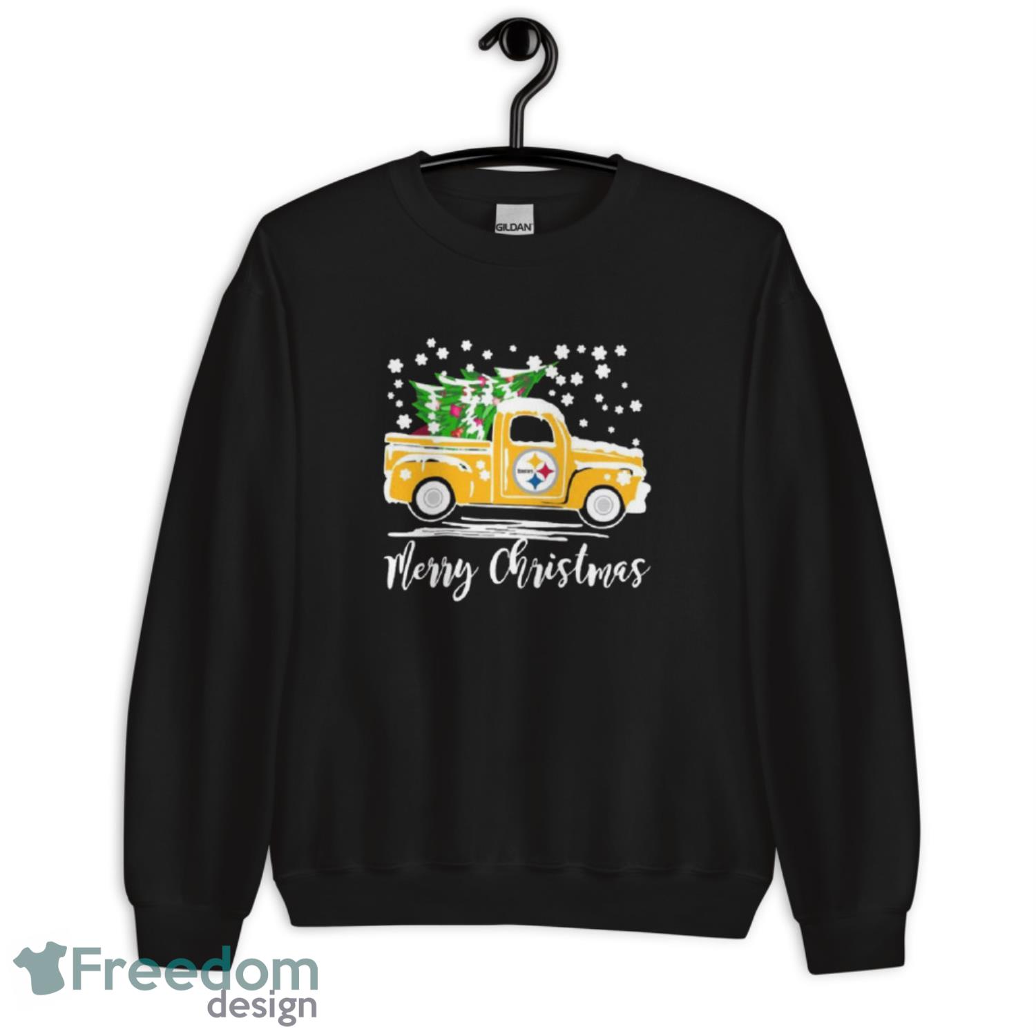 Pittsburgh Steelers Vintage Car Carrying Christmas Tree Shirt - G185 Unisex Heavy Blend Crewneck Sweatshirt